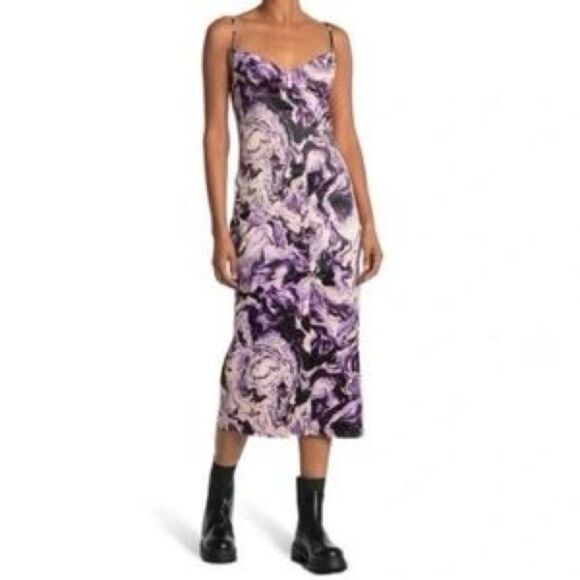 AFRM Swirl Print Midi Dress in Purple and Cream size m NWT - Picture 1 of 4